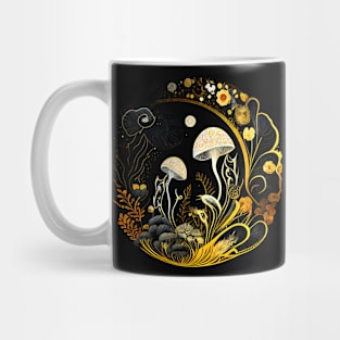 Round Floral Mushroom Artwork Golden Mug